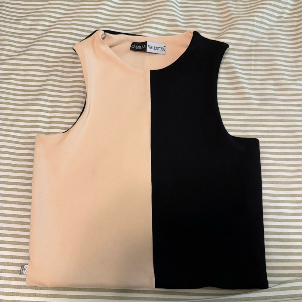 Cream and Black Fitted Crop Top
